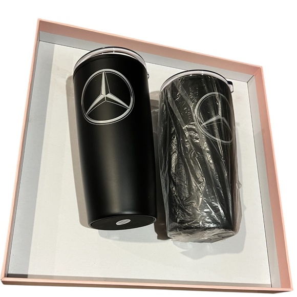 Mercedes Benz Insulated Travel Coffee Cups Set two! Black w Silver Mercedes Logo - Picture 5 of 9